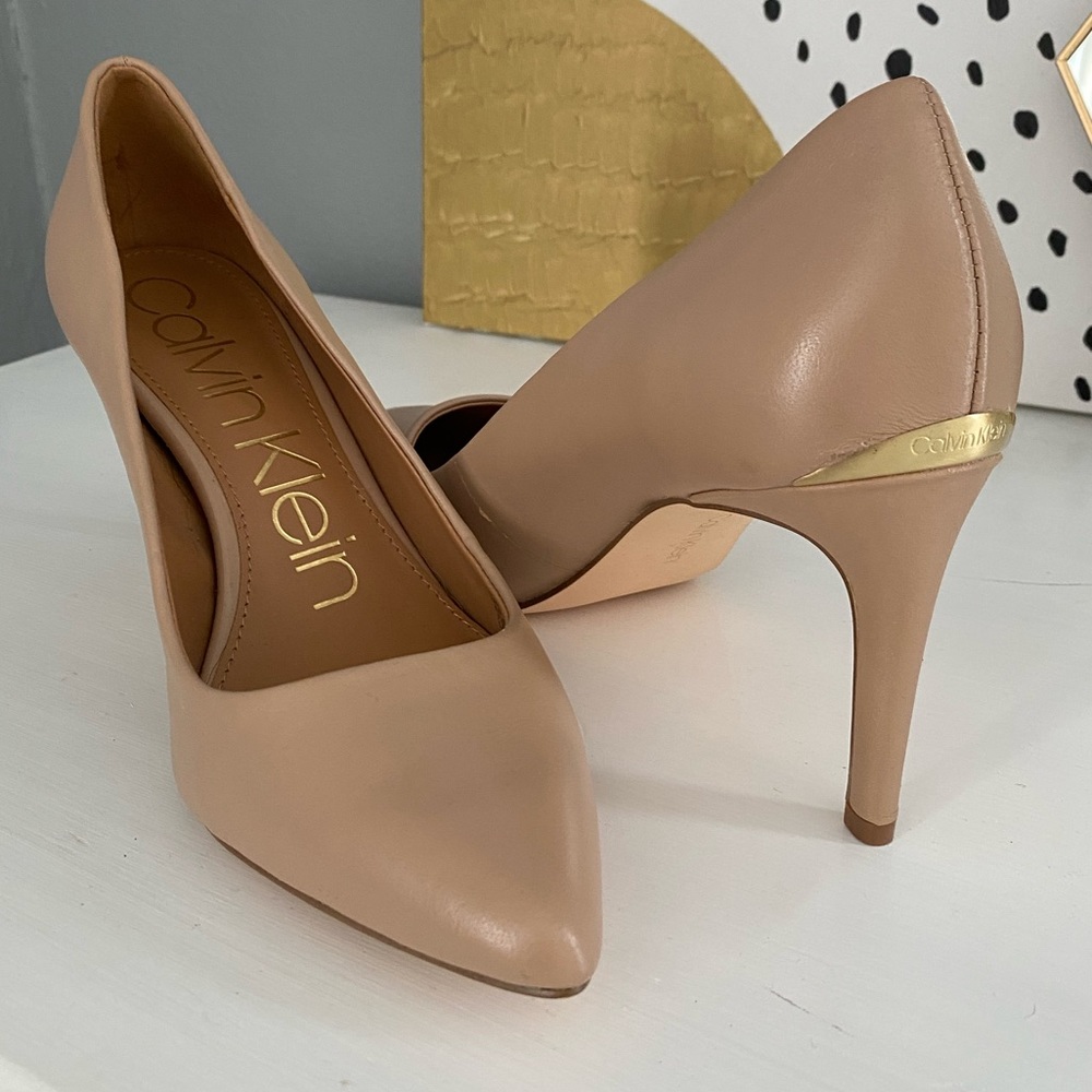 Nude 3.5 inch Calvin Klein Pointy Toe Classic Pump Heel